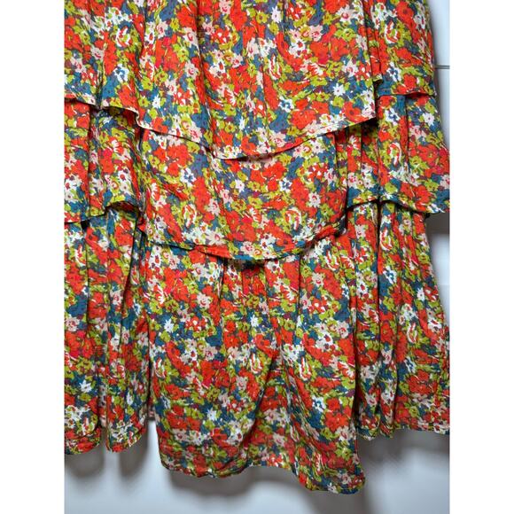 NWOT Free People Orange Multi Floral Tiered Baby Doll Blouse Extra Small - Picture 6 of 15
